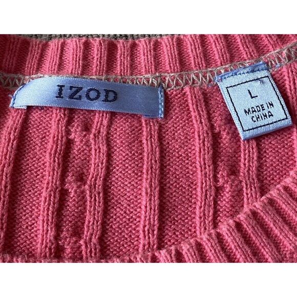 IZOD Women's Cable Knit Sweater Large Pink Pullover Crew Neck Long Sleeve Cotton - Picture 4 of 5